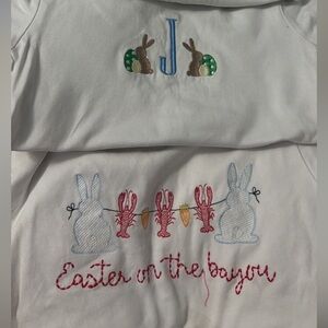 White Shirt with Lobster and Bunny Embroidery
